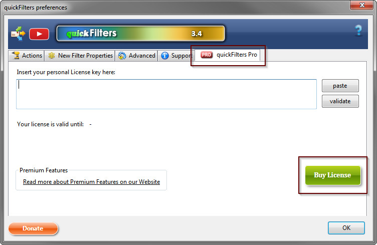 How to buy a license from options dialog